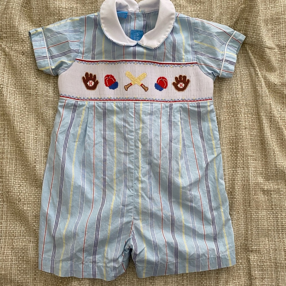 EUC 9 month Anavini smocked boys romper